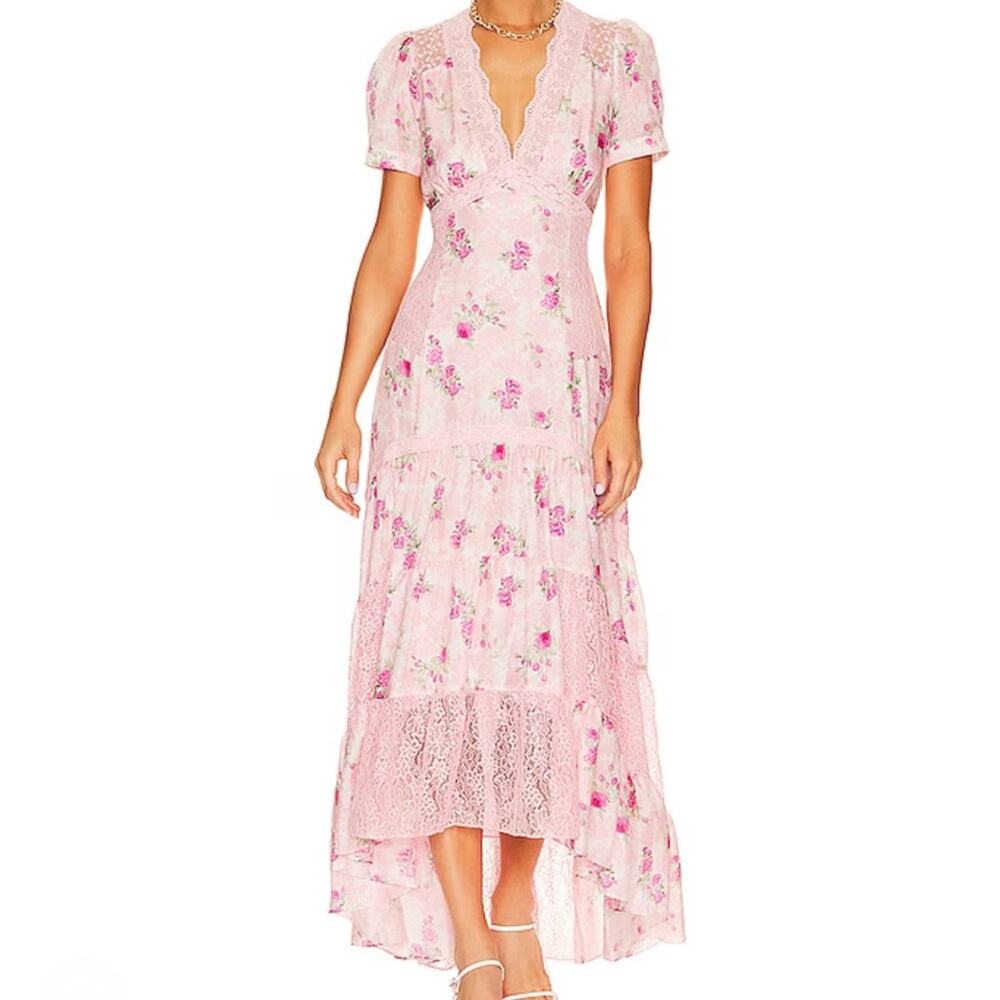 LoveShackFancy Tink 100% Silk Dress in Pink Ivy Size: 2